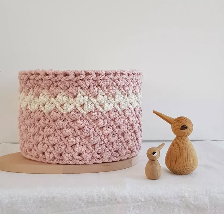 paniers au crochet en coton recyclé -point fantaisie bicolore